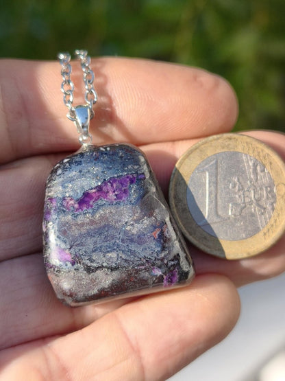 Sugilith / Sugilite Kette inkl. 925 Silberöse lila Edelstein Unikat Ethno Natur Heilstein Rarität Selten Flash Wow Sammler Investition Edel - Art of Nature Berlin