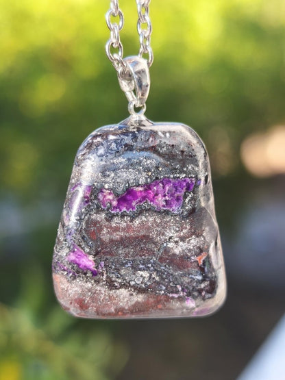 Sugilith / Sugilite Kette inkl. 925 Silberöse lila Edelstein Unikat Ethno Natur Heilstein Rarität Selten Flash Wow Sammler Investition Edel - Art of Nature Berlin