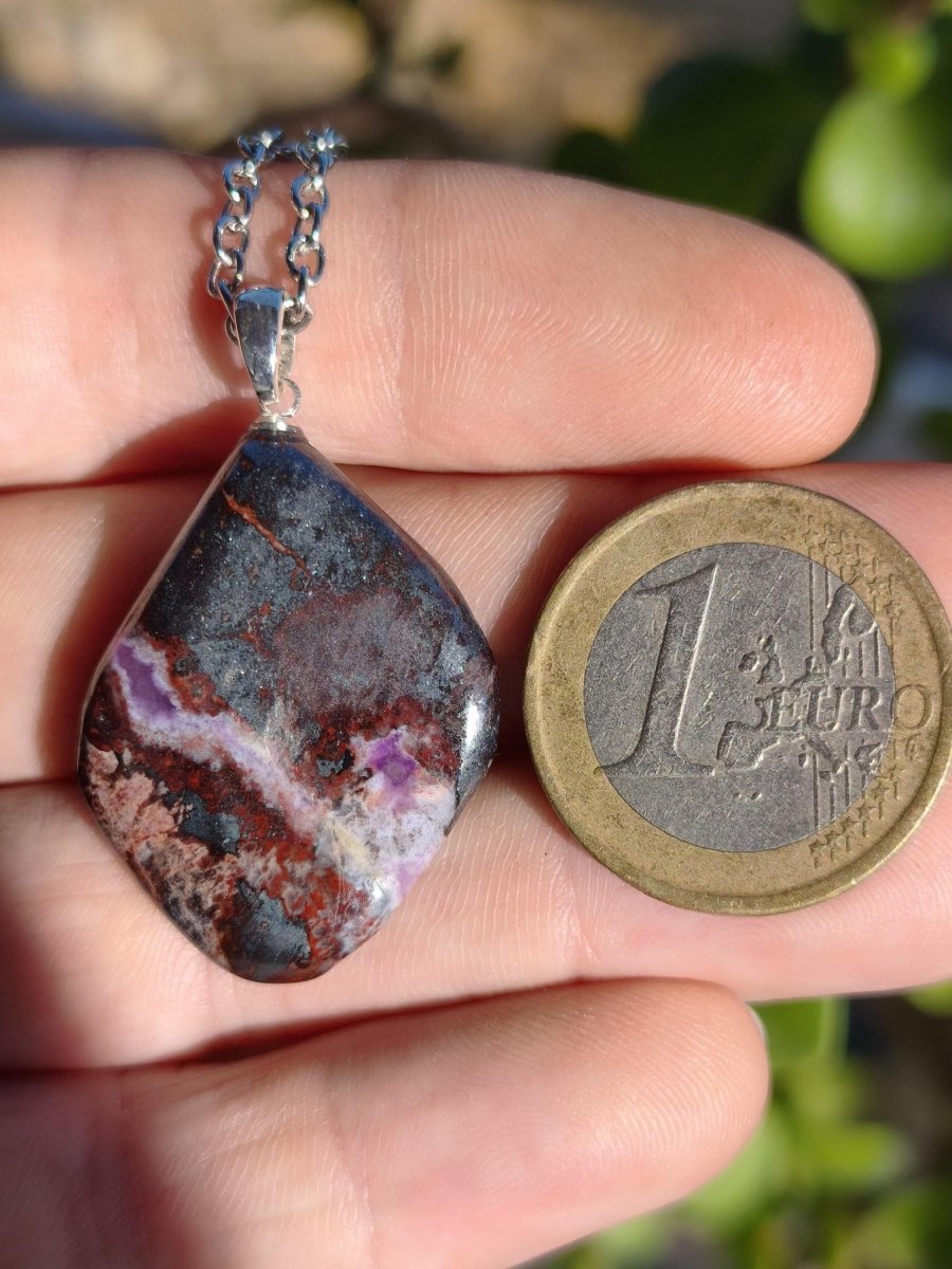 Sugilith / Sugilite Kette inkl. 925 Silberöse lila Edelstein Unikat Ethno Natur Heilstein Rarität Selten Flash Wow Sammler Investition Edel - Art of Nature Berlin
