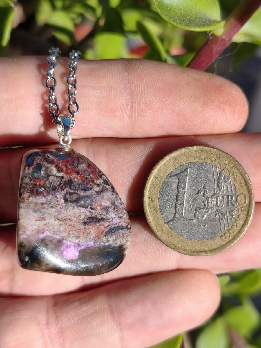 Sugilith / Sugilite Kette inkl. 925 Silberöse lila Edelstein Unikat Ethno Natur Heilstein Rarität Selten Flash Wow Sammler Investition Edel - Art of Nature Berlin