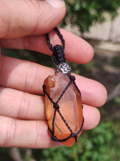 Tangerine Quarz ~ Makramee Edelstein Kette orange Heilstein roh Kristall Geschenk Er Sie Freundin Mann Frau HIPPIE GOA Ethno Natur Vintage - Art of Nature Berlin