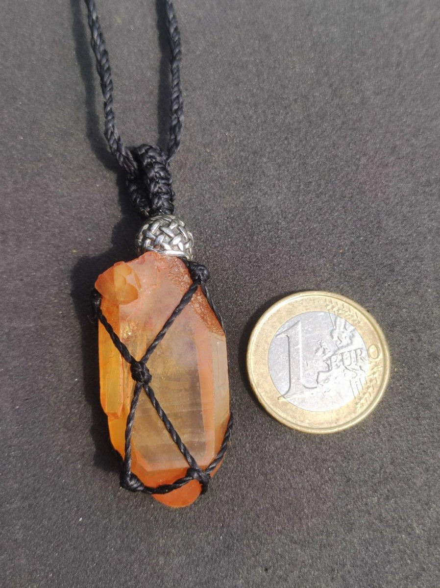 Tangerine Quarz ~ Makramee Edelstein Kette orange Heilstein roh Kristall Geschenk Er Sie Freundin Mann Frau HIPPIE GOA Ethno Natur Vintage - Art of Nature Berlin