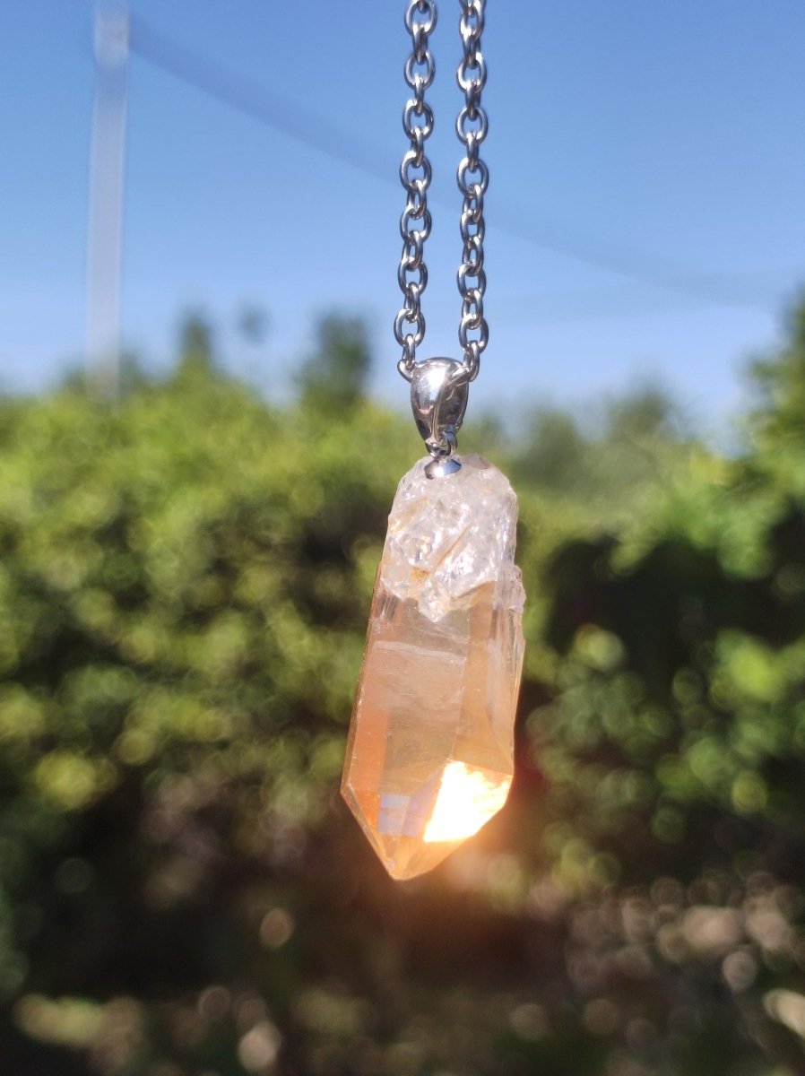 Tangerine Quarz roh *Rarität* ~ 925 Silber Edelstein Kette orange Anhänger Natur Heilstein Kristall Geschenk Mann Frau Mutter Er Sie Freund - Art of Nature Berlin