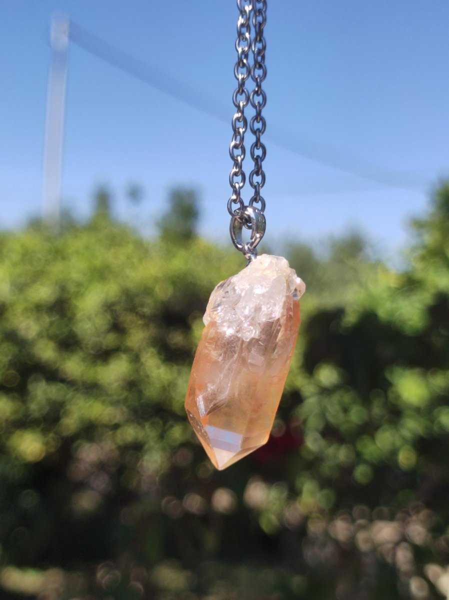 Tangerine Quarz roh *Rarität* ~ 925 Silber Edelstein Kette orange Anhänger Natur Heilstein Kristall Geschenk Mann Frau Mutter Er Sie Freund - Art of Nature Berlin