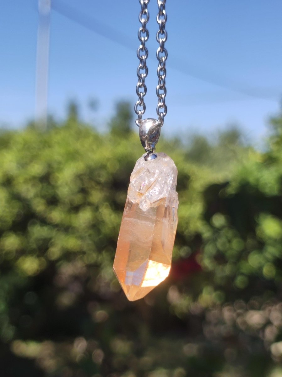 Tangerine Quarz roh *Rarität* ~ 925 Silber Edelstein Kette orange Anhänger Natur Heilstein Kristall Geschenk Mann Frau Mutter Er Sie Freund - Art of Nature Berlin
