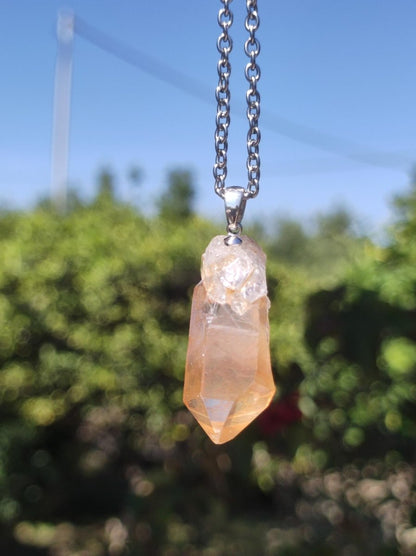 Tangerine Quarz roh *Rarität* ~ 925 Silber Edelstein Kette orange Anhänger Natur Heilstein Kristall Geschenk Mann Frau Mutter Er Sie Freund - Art of Nature Berlin