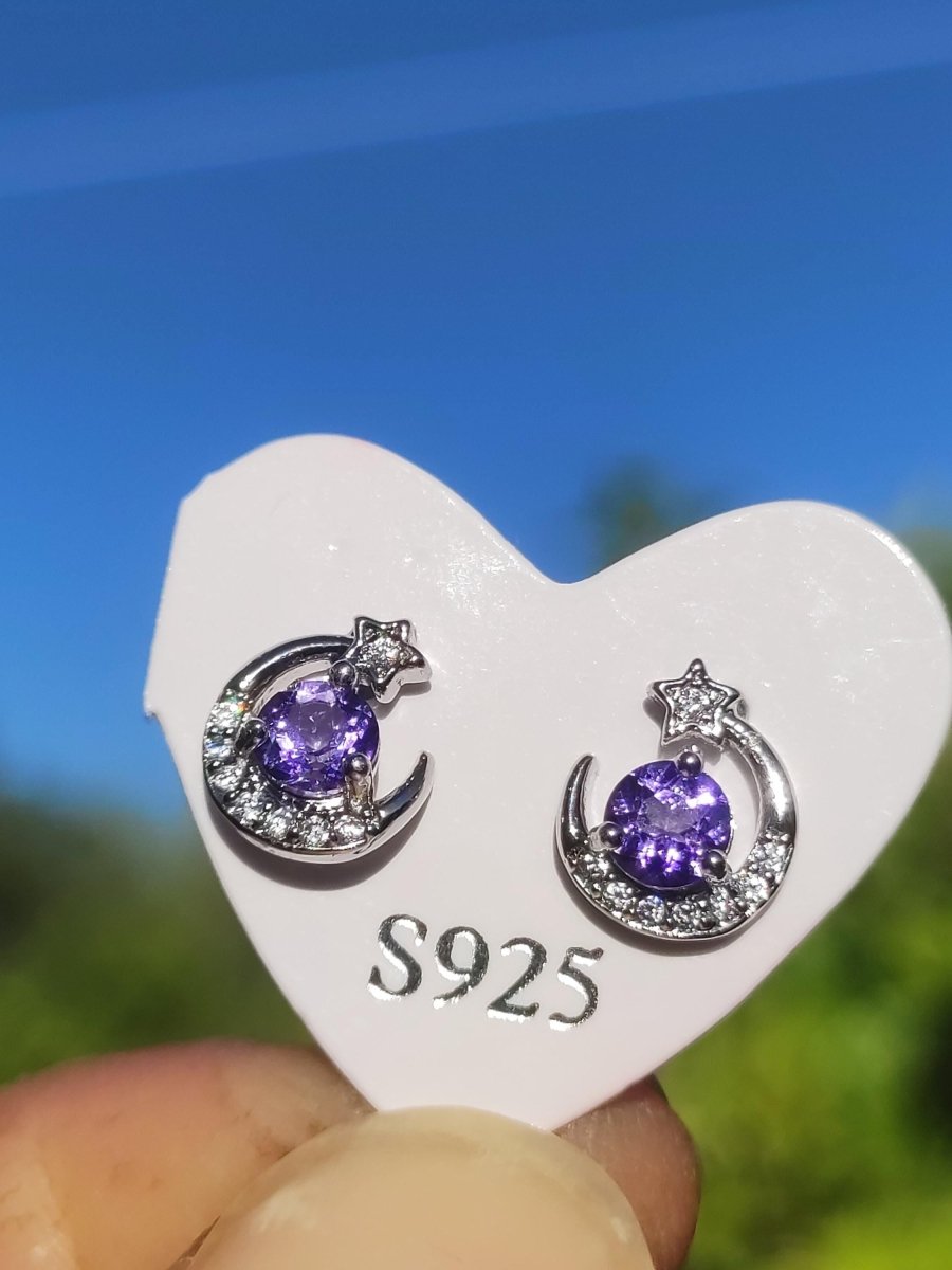 Tansanit blau Mond Stern Ohrstecker 925 Sterling Silber AAA Rarität Schmuck Frau Ohrringe Edelstein Heilstein Geschenk Schmuck Edel - Art of Nature Berlin