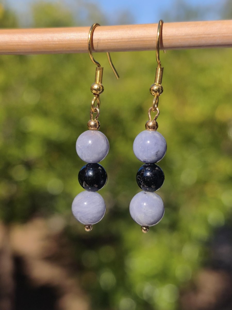 Tansanit blau + schwarzer Turmalin Ohrringe Edelstein Perlen Frau Mutter Tochter Sie Freundin Geschenk Natur Heilstein Ohrhänger Rarität - Art of Nature Berlin