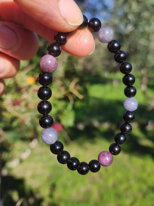 Tansanit + Rubin + Turmalin (Schorl) AAA *Rarität* - Edelstein Armband Stretch schwarz Perlen Glück Mann Frau Er Sie Geschenk Freund Energie - Art of Nature Berlin