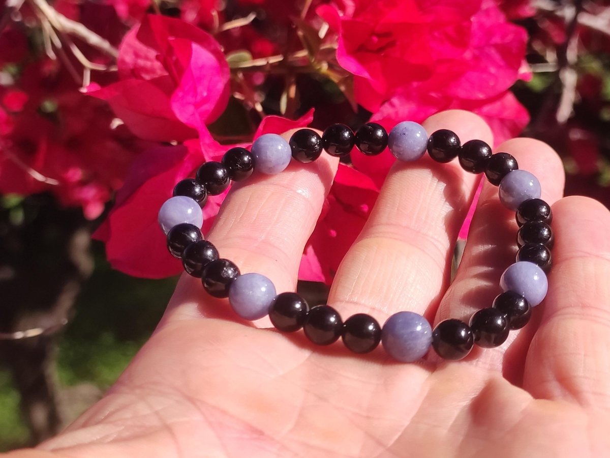 Tansanit + Turmalin (Schorl) AAA *Rarität* - Edelstein Armband Stretch schwarz Perlen Glück Mann Frau Er Sie Geschenk Freund Energie Selten - Art of Nature Berlin