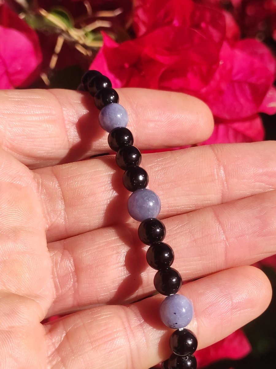 Tansanit + Turmalin (Schorl) AAA *Rarität* - Edelstein Armband Stretch schwarz Perlen Glück Mann Frau Er Sie Geschenk Freund Energie Selten - Art of Nature Berlin