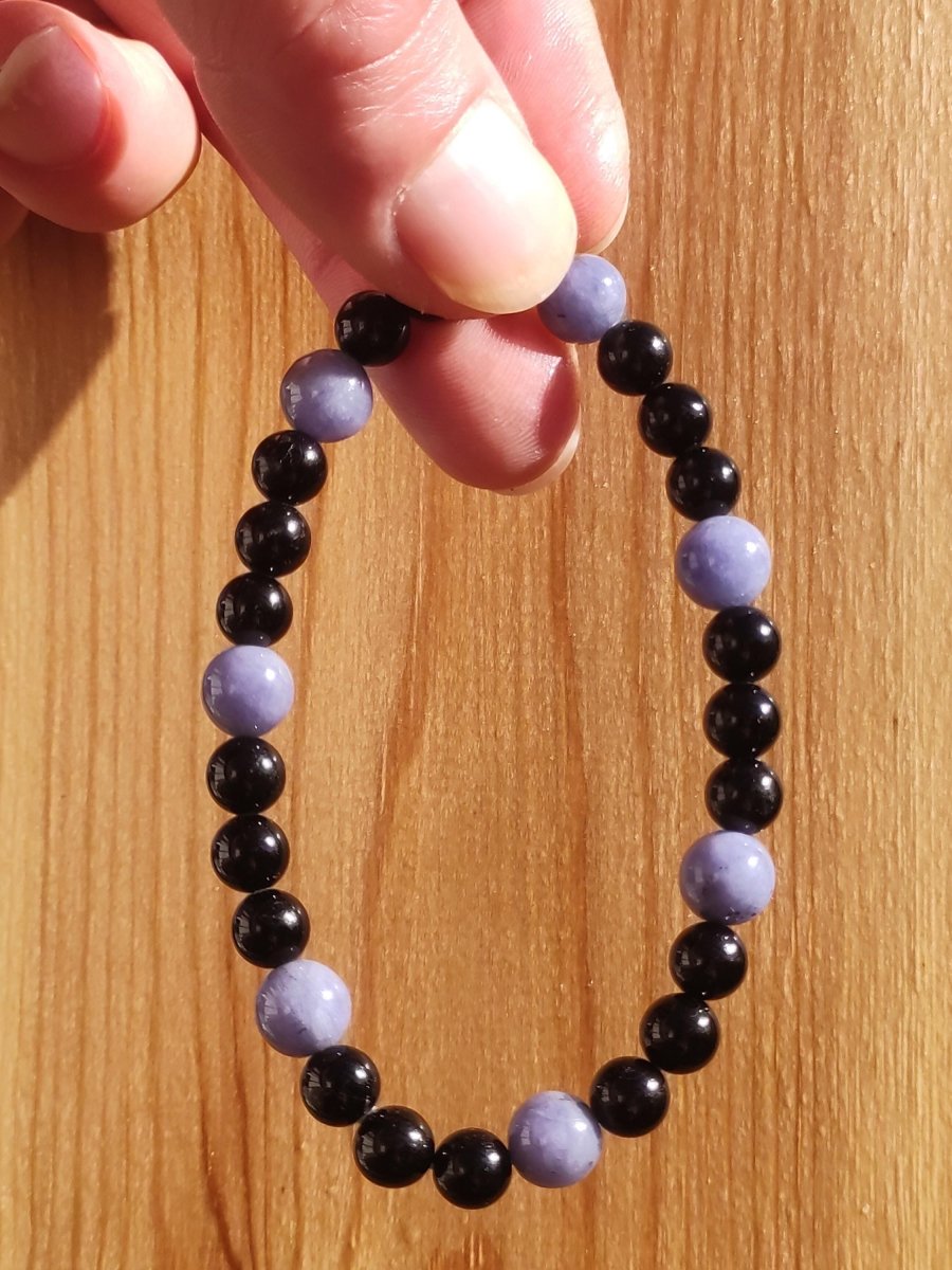 Tansanit + Turmalin (Schorl) AAA *Rarität* - Edelstein Armband Stretch schwarz Perlen Glück Mann Frau Er Sie Geschenk Freund Energie Selten - Art of Nature Berlin