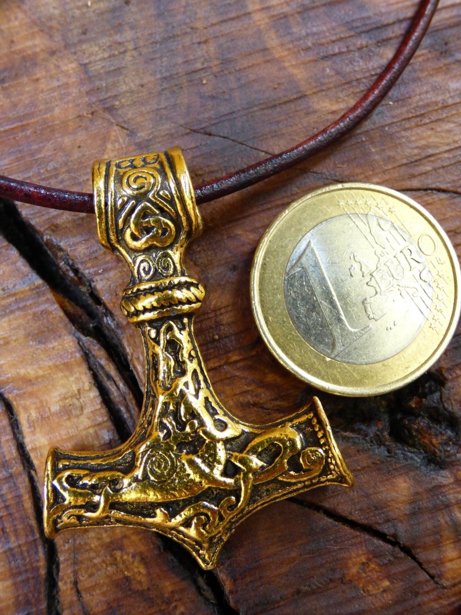 Thors Hammer "Mjölnir" Viking Anhänger Kette Amulett Kette Goa Hippie Boho Ethno Vintage Gold BronzeKeltisch Spirale Muster Odin - Art of Nature Berlin