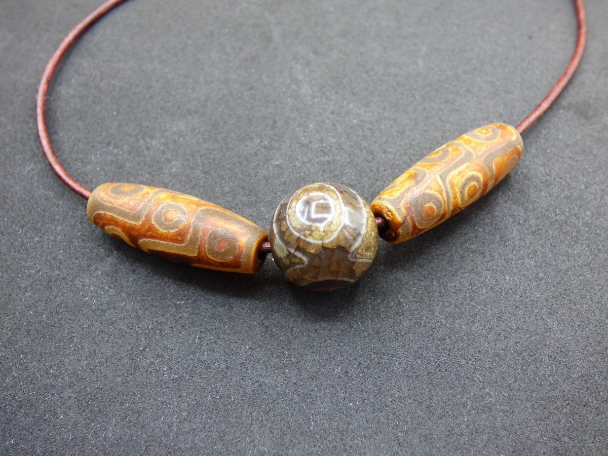 Tibet Achat Auge Kette ~ Edelstein Perlen Tribal Goa Aztek Hippie Ethno Boho Sohn Er Bruder Geschenk Natur braun Geschenk Horus Illuminati - Art of Nature Berlin