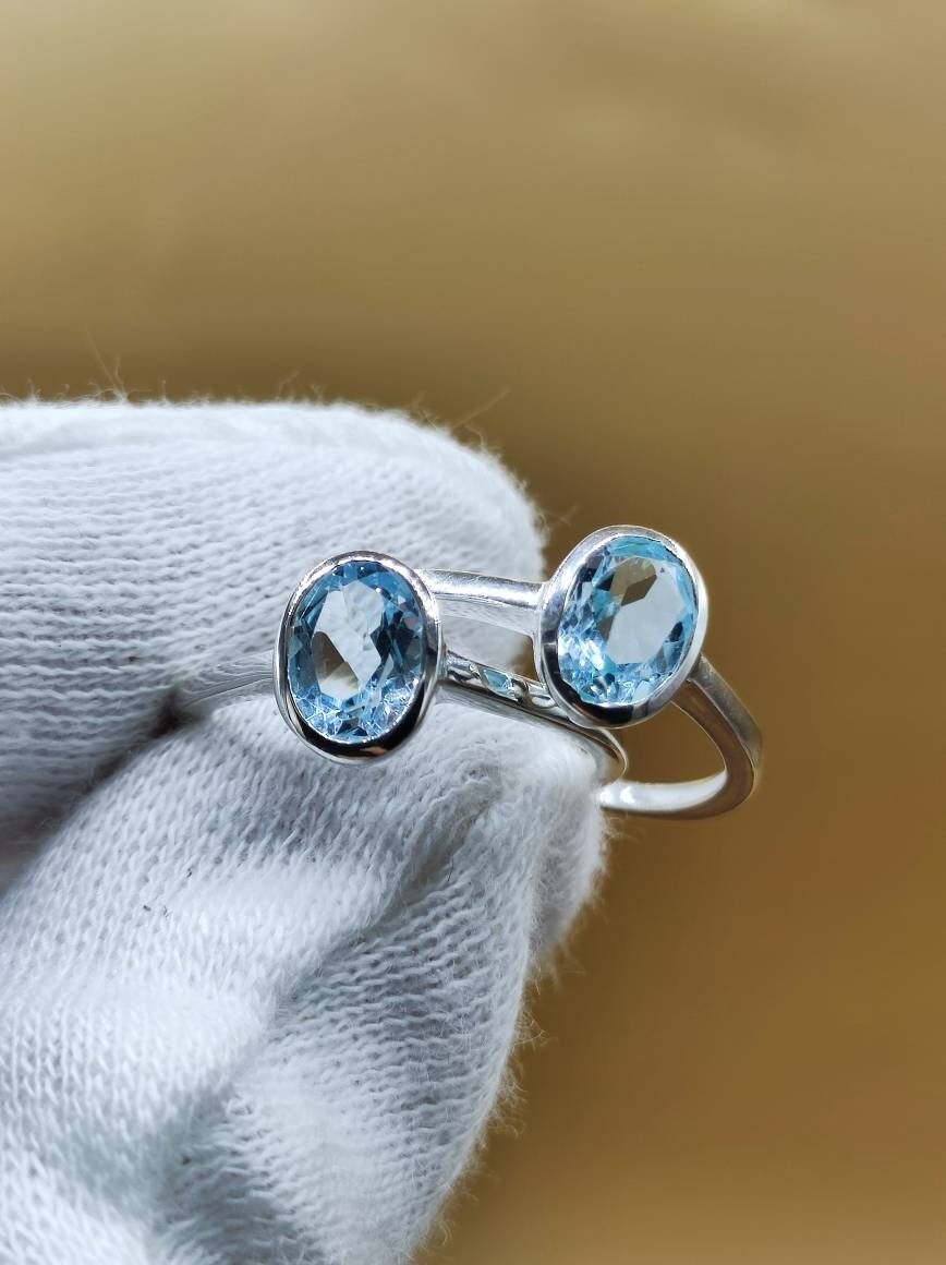 Topaz Blautopas - Ring - 925 Silber Größe 18 (57) - Edelstein Heilstein Edel Energie Kraft Schmuck Hochwertig - Art of Nature Berlin