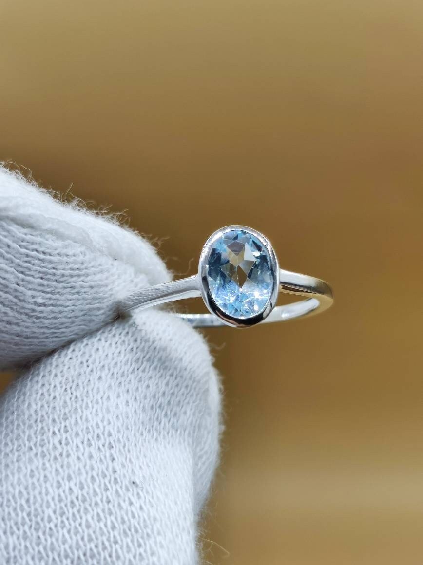 Topaz Blautopas - Ring - 925 Silber Größe 18 (57) - Edelstein Heilstein Edel Energie Kraft Schmuck Hochwertig - Art of Nature Berlin