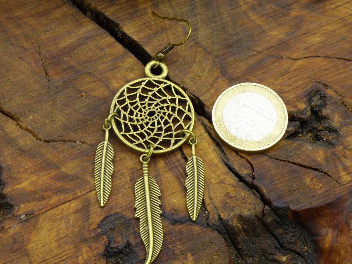 Traumfänger Feder Ohrringe aus Antik Bronze ~Goa ~Hippie ~Vintage ~Indien ~Boho~Ethno ~Nature - Art of Nature Berlin