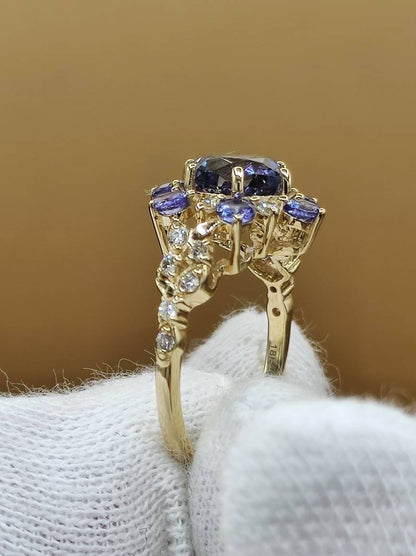 Traumhafter Tansanit AAA & Brillanten (Diamant) 750 Gelbgold Ring Größe 17 (53) Edelstein Heilstein Kraft Frau Ring Schmuck Hochwertig Edel - Art of Nature Berlin