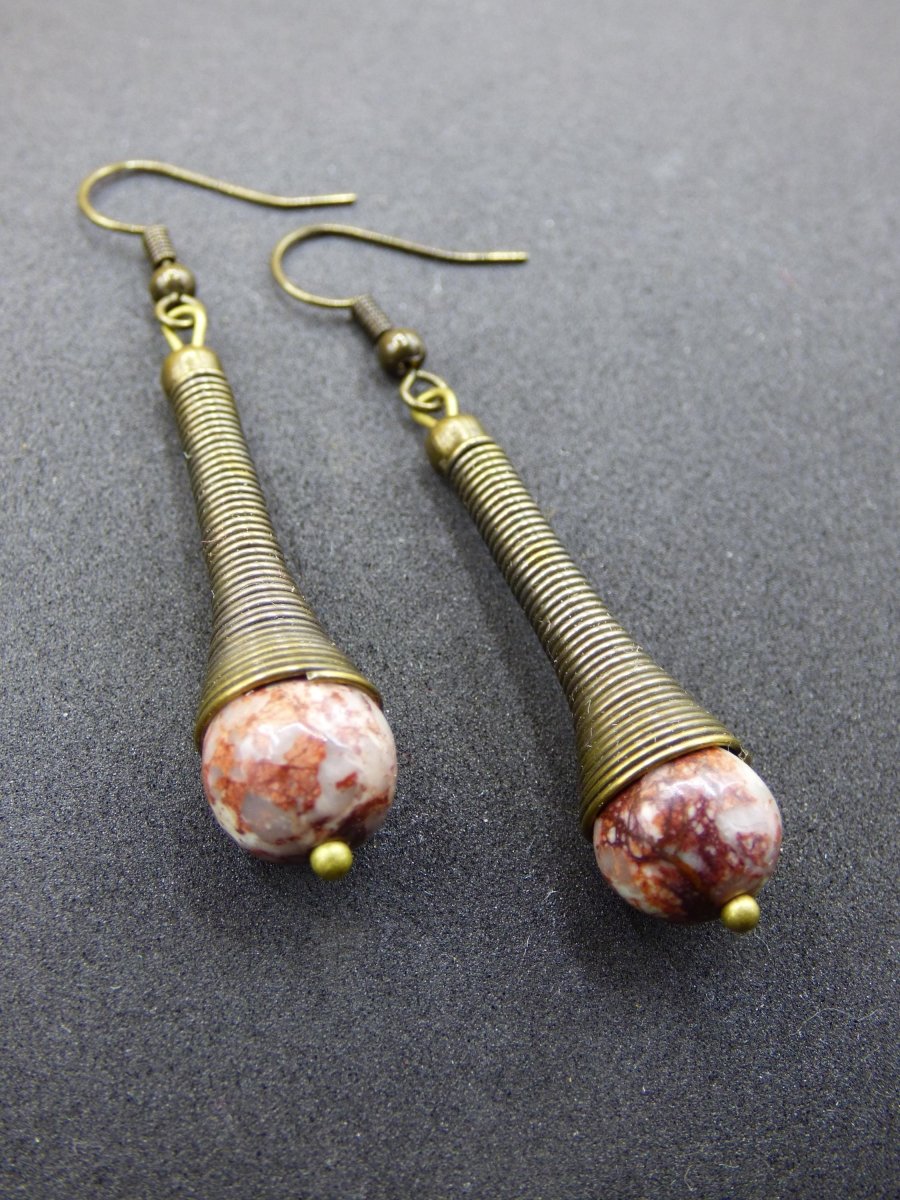 Trichter Bronze Edelstein Ohrringe Geschenk Frau Schmuck Sie Freundin grün GOA Hippie Boho Natur Heilstein Natur Ohrhänger - Art of Nature Berlin