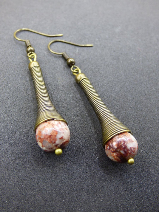 Trichter Bronze Edelstein Ohrringe Geschenk Frau Schmuck Sie Freundin grün GOA Hippie Boho Natur Heilstein Natur Ohrhänger - Art of Nature Berlin