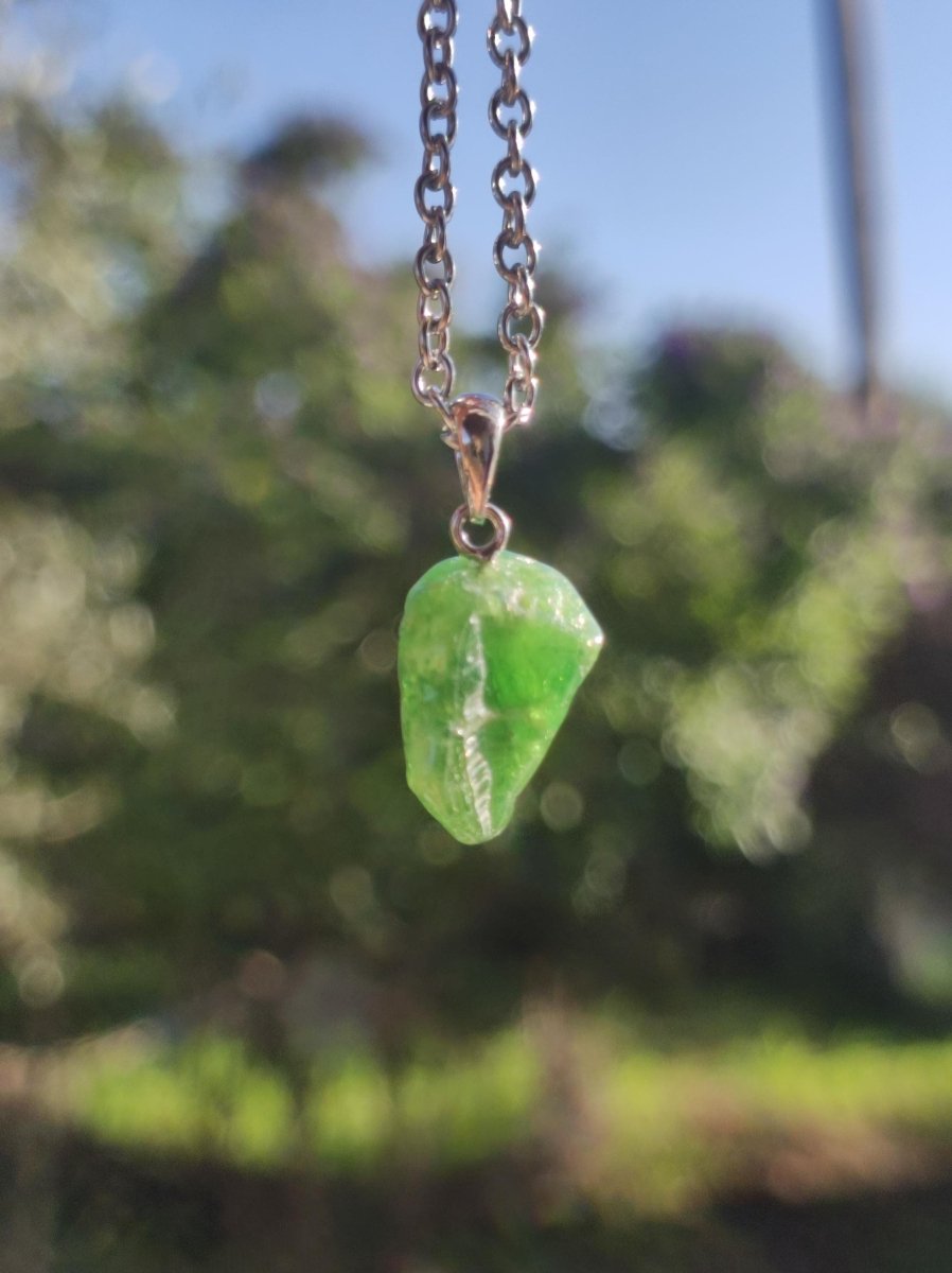 Tsavorit AAA *Rarität* ~ 925 Sterling Silber Edelstein Kette HIPPIE GOA Boho Ethno Nature Heilstein Anhänger Geschenk Mann Frau Er Sie - Art of Nature Berlin