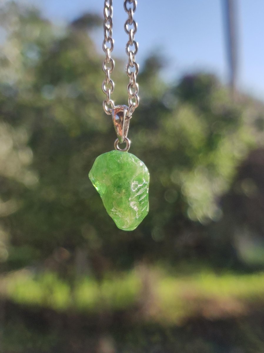 Tsavorit AAA *Rarität* ~ 925 Sterling Silber Edelstein Kette HIPPIE GOA Boho Ethno Nature Heilstein Anhänger Geschenk Mann Frau Er Sie - Art of Nature Berlin