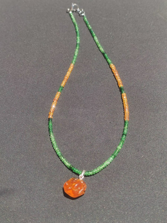 Tsavorit + Saphir + Spessartin AAA Rarität Unikat Edelstein Kette Edel Frau Sie Mann Schmuck Filigran Hochzeit Geburtstag Geschenk Heilstein - Art of Nature Berlin