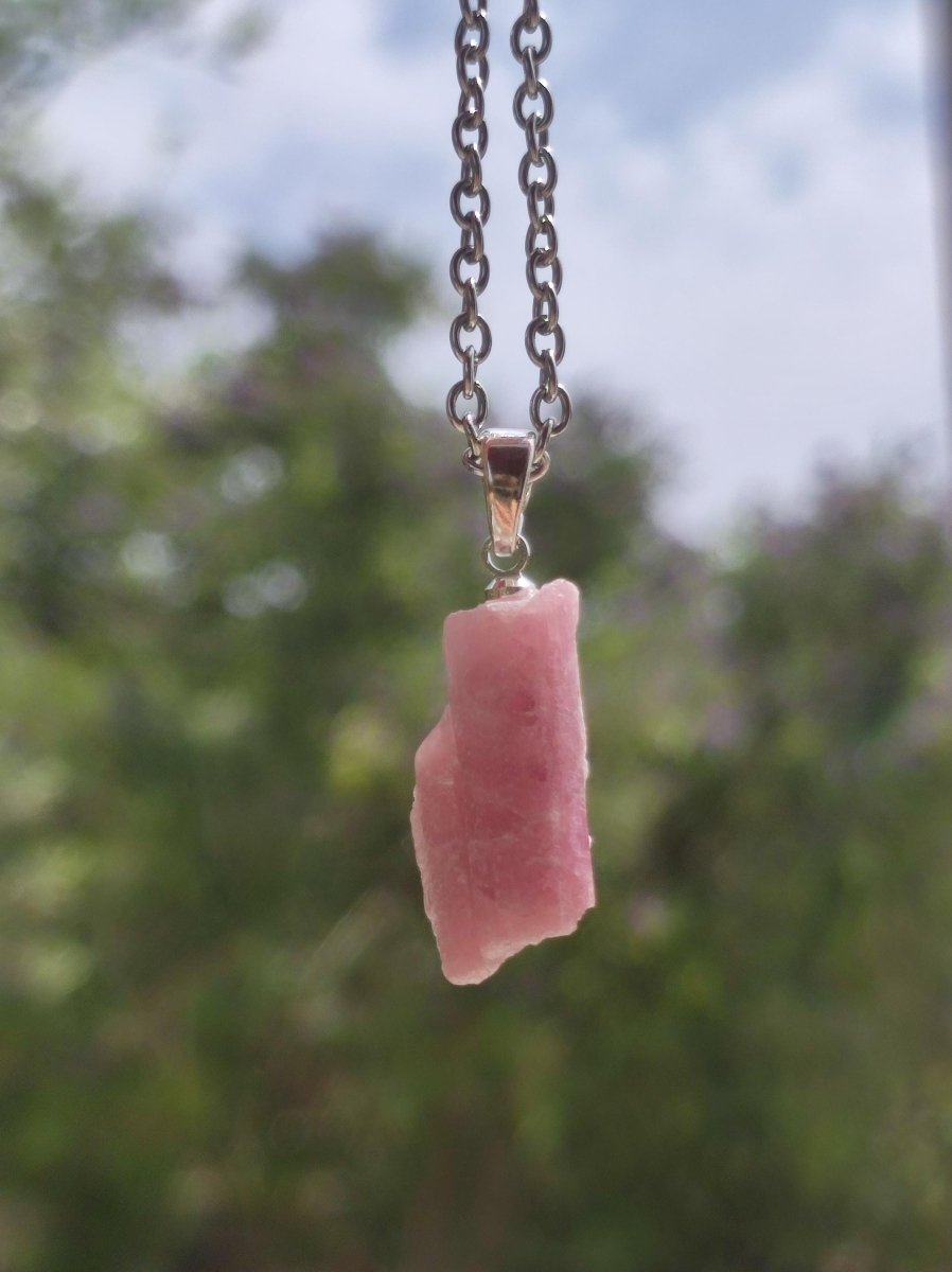 Turmalin pink / rosa + 925 Sterling Silber Öse - Edelstein Kette Anhänger Natur Heilstein Kristall Geschenk Mann Frau Mutter Er Sie Freundin - Art of Nature Berlin