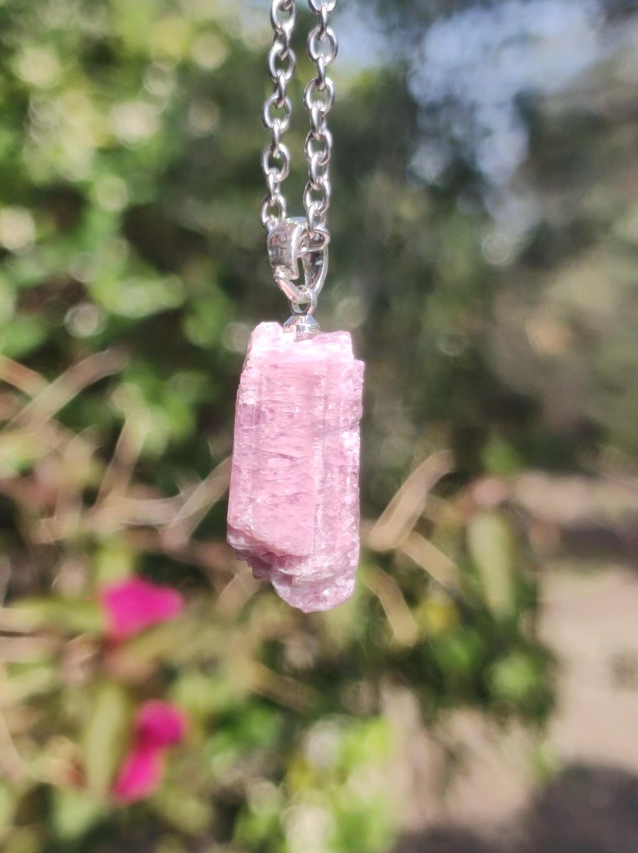 Turmalin pink / rosa + 925 Sterling Silber Öse Edelstein Kette Anhänger Natur Heilstein Kristall Geschenk Mann Frau Mutter Er Sie Freundin - Art of Nature Berlin