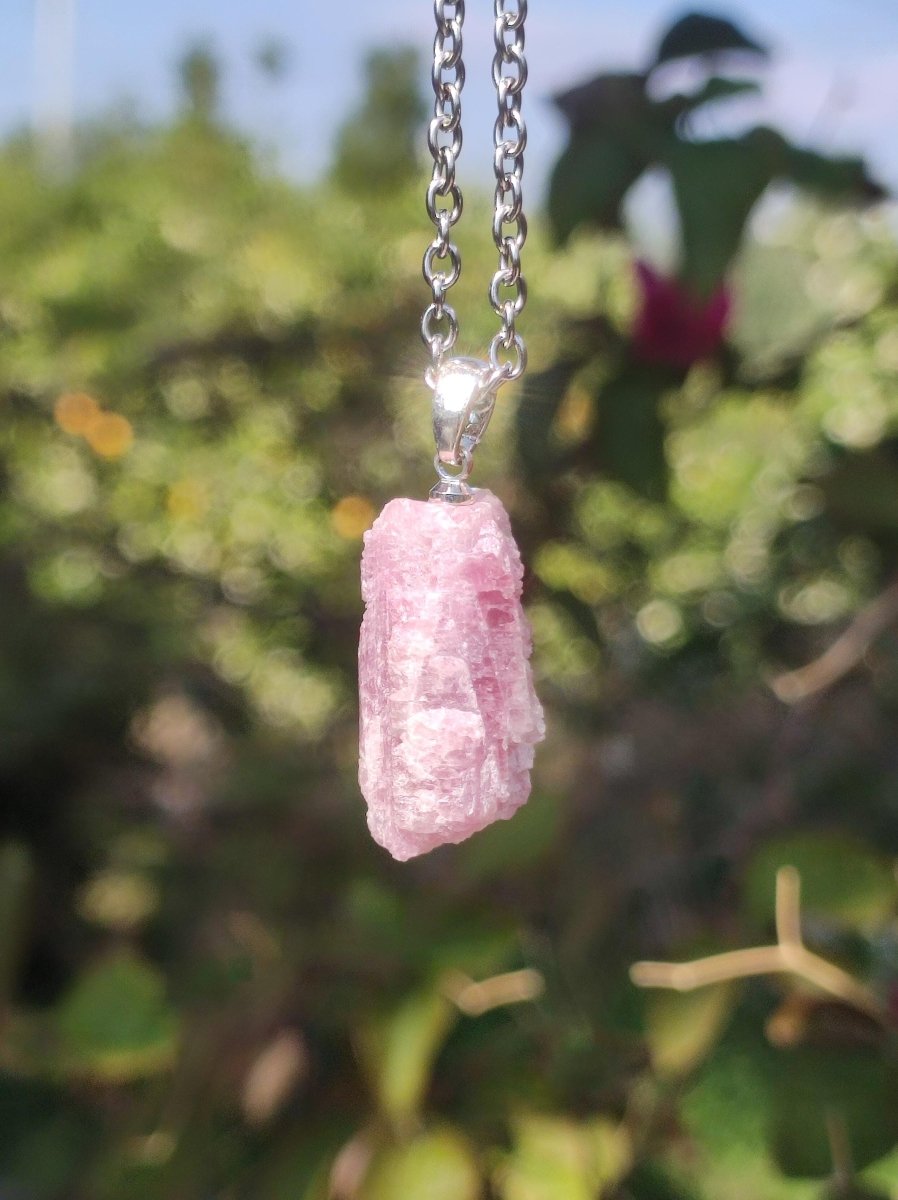 Turmalin pink / rosa + 925 Sterling Silber Öse Edelstein Kette Anhänger Natur Heilstein Kristall Geschenk Mann Frau Mutter Er Sie Freundin - Art of Nature Berlin