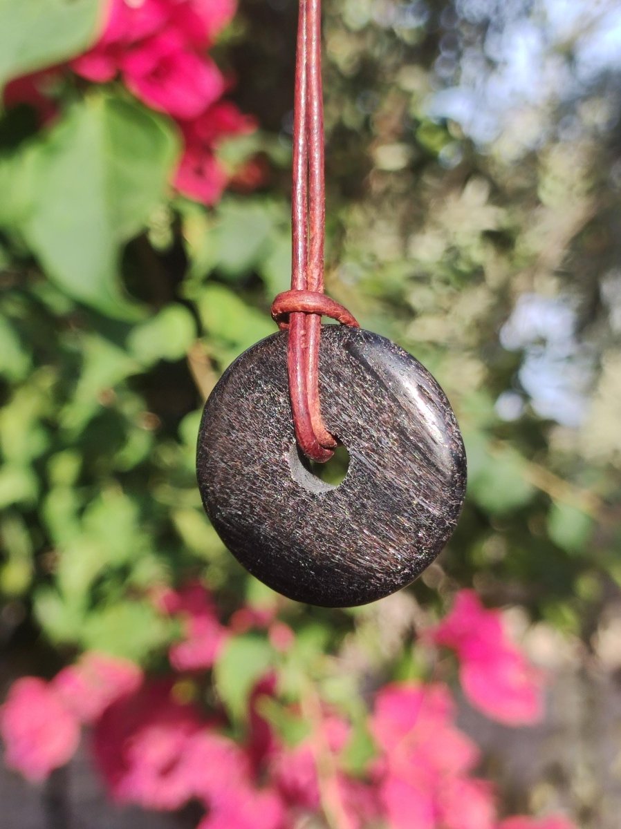 Turmalin / Schörl ~ Edelstein Kette HIPPIE GOA Boho Tibet Ethno Nature Donut Schutzsymbol ~Heilstein Chakra Energie schwarz Mann Frau - Art of Nature Berlin