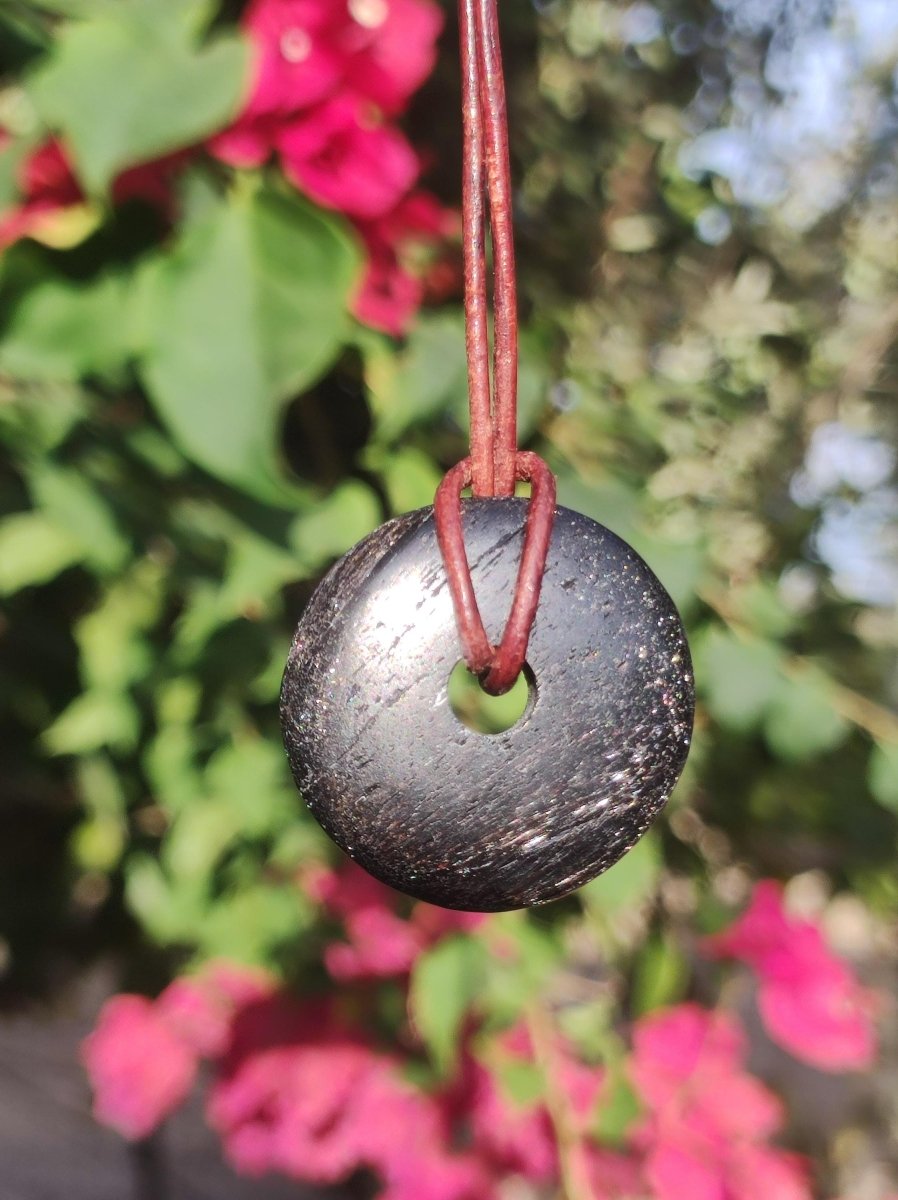 Turmalin / Schörl ~ Edelstein Kette HIPPIE GOA Boho Tibet Ethno Nature Donut Schutzsymbol ~Heilstein Chakra Energie schwarz Mann Frau - Art of Nature Berlin