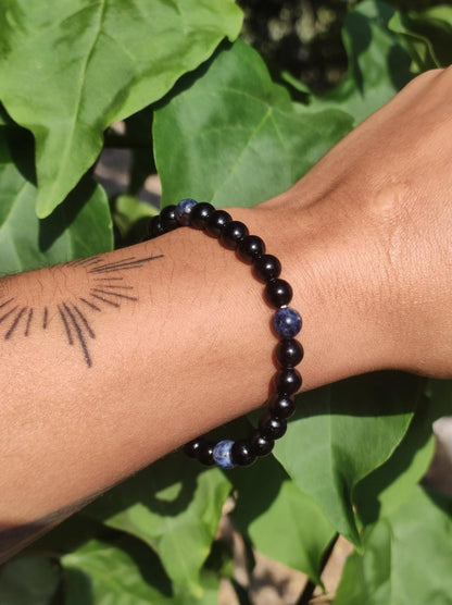 Turmalin (Schorl) + Pegmatit *Rarität* - Edelstein Armband Stretch blau schwarz Perlen Geschenk Glück Mann Frau Kind Er Sie Freund Energie - Art of Nature Berlin