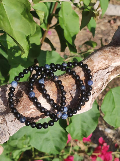 Turmalin (Schorl) + Pegmatit *Rarität* - Edelstein Armband Stretch blau schwarz Perlen Geschenk Glück Mann Frau Kind Er Sie Freund Energie - Art of Nature Berlin