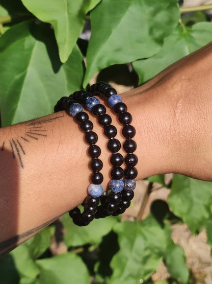 Turmalin (Schorl) + Pegmatit *Rarität* - Edelstein Armband Stretch blau schwarz Perlen Geschenk Glück Mann Frau Kind Er Sie Freund Energie - Art of Nature Berlin