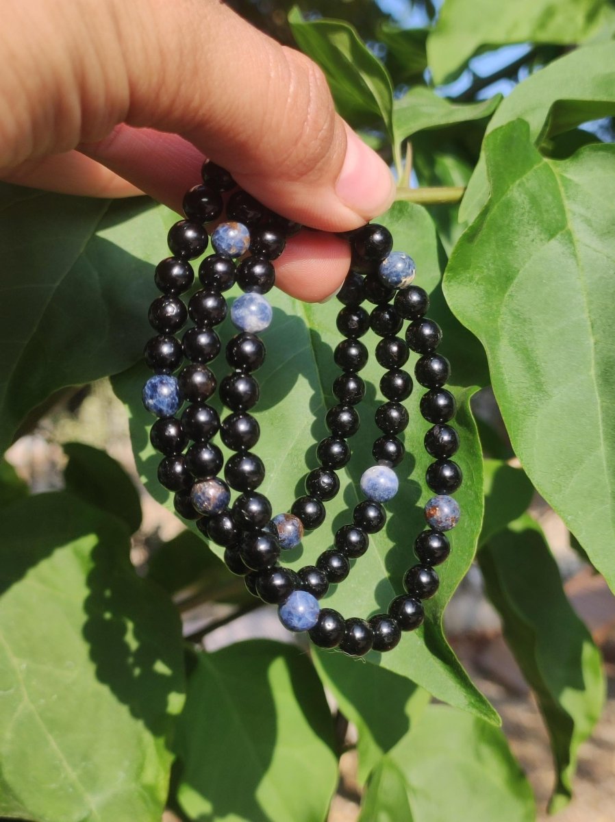 Turmalin (Schorl) + Pegmatit *Rarität* - Edelstein Armband Stretch blau schwarz Perlen Geschenk Glück Mann Frau Kind Er Sie Freund Energie - Art of Nature Berlin