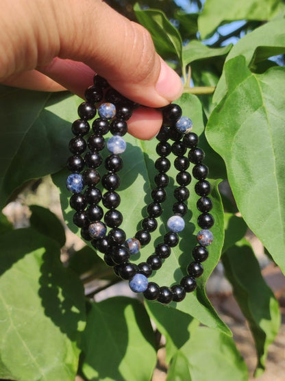 Turmalin (Schorl) + Pegmatit *Rarität* - Edelstein Armband Stretch blau schwarz Perlen Geschenk Glück Mann Frau Kind Er Sie Freund Energie - Art of Nature Berlin