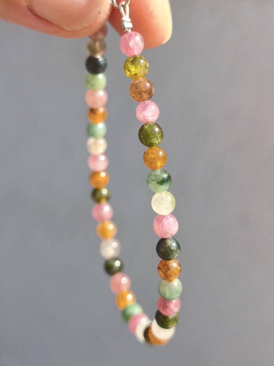 Turnalin bunt 4,5mm - Edelstein Armband 925 Silber Natürlich echt Heilstein Energie Echt Rarität Schmuck Frau Sie Mutter Geschenk Regenbogen - Art of Nature Berlin
