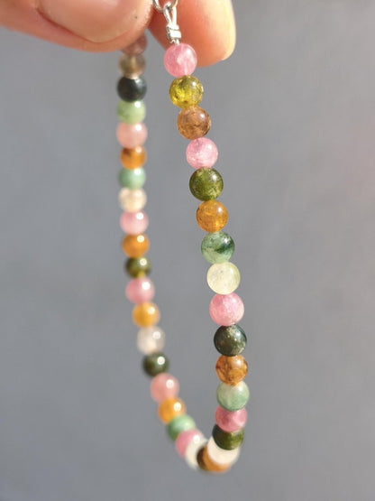 Turnalin bunt 4,5mm - Edelstein Armband 925 Silber Natürlich echt Heilstein Energie Echt Rarität Schmuck Frau Sie Mutter Geschenk Regenbogen - Art of Nature Berlin