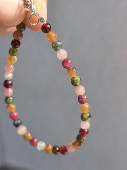 Turnalin bunt 4,5mm - Edelstein Armband 925 Silber Natürlich echt Heilstein Energie Echt Rarität Schmuck Frau Sie Mutter Geschenk Regenbogen - Art of Nature Berlin