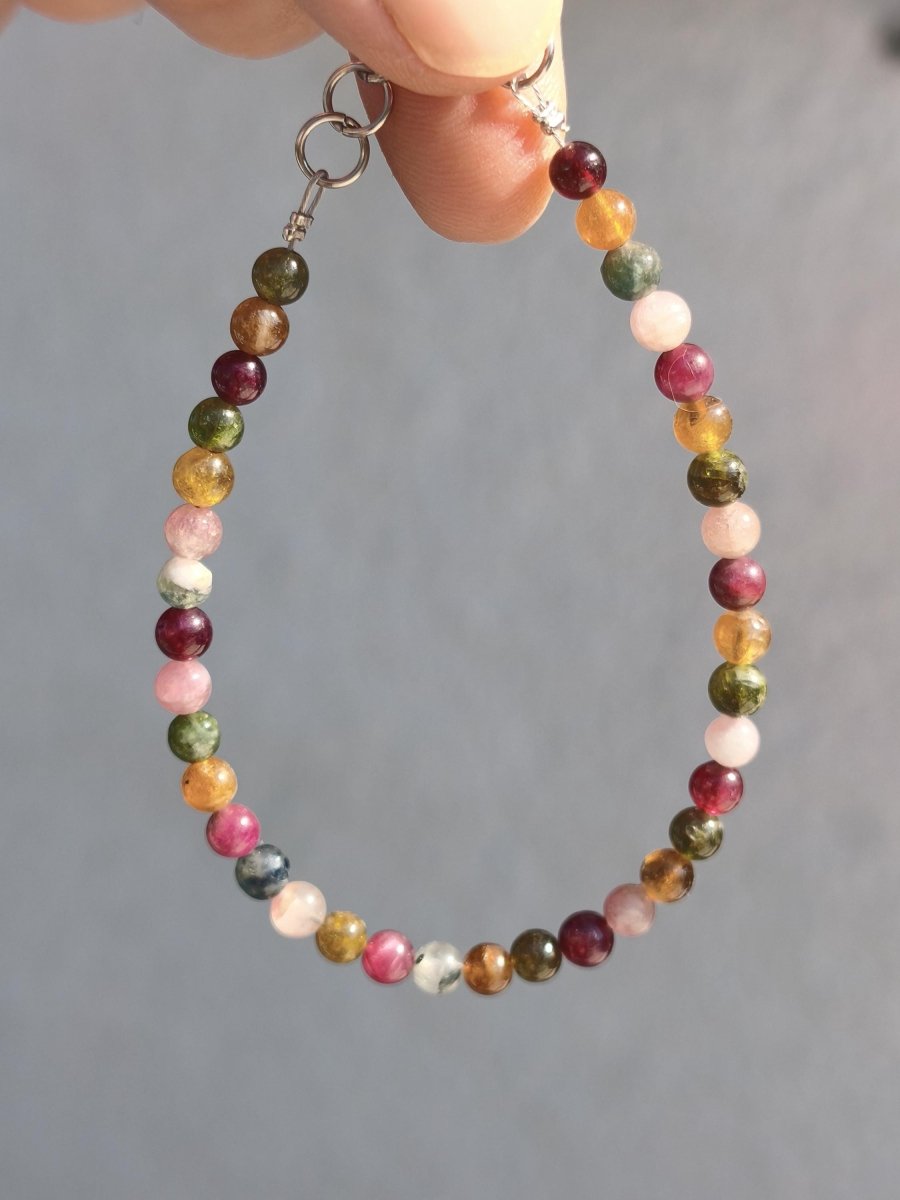 Turnalin bunt 4,5mm - Edelstein Armband 925 Silber Natürlich echt Heilstein Energie Echt Rarität Schmuck Frau Sie Mutter Geschenk Regenbogen - Art of Nature Berlin
