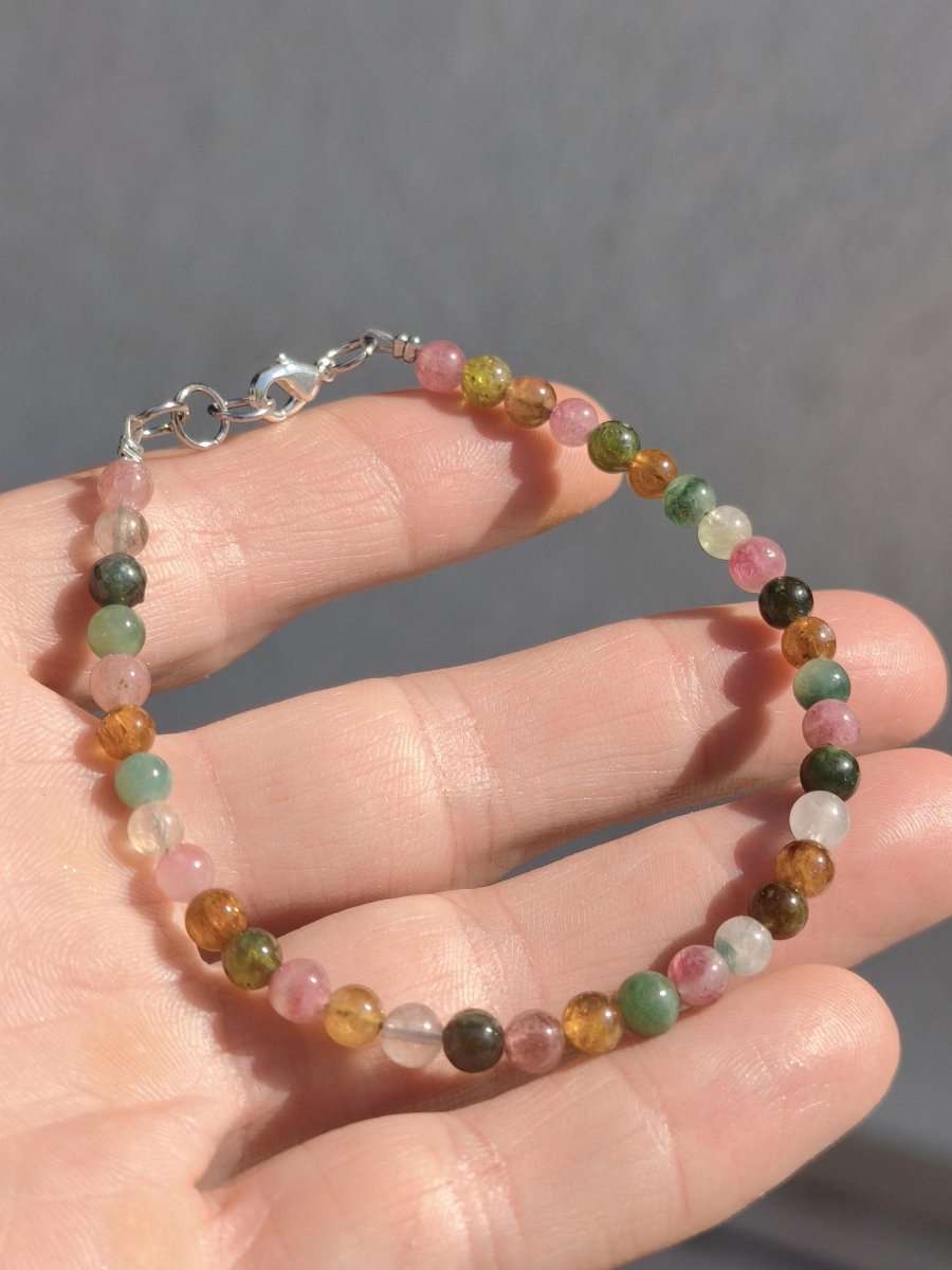Turnalin bunt 4,5mm - Edelstein Armband 925 Silber Natürlich echt Heilstein Energie Echt Rarität Schmuck Frau Sie Mutter Geschenk Regenbogen - Art of Nature Berlin