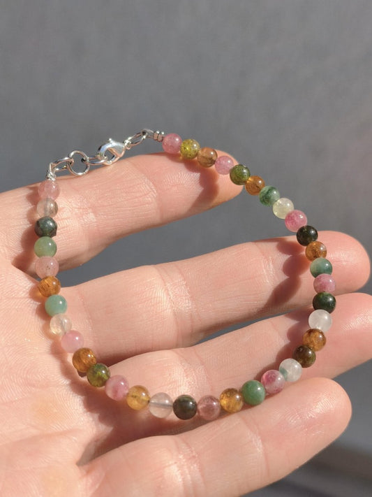Turnalin bunt 4,5mm - Edelstein Armband 925 Silber Natürlich echt Heilstein Energie Echt Rarität Schmuck Frau Sie Mutter Geschenk Regenbogen - Art of Nature Berlin