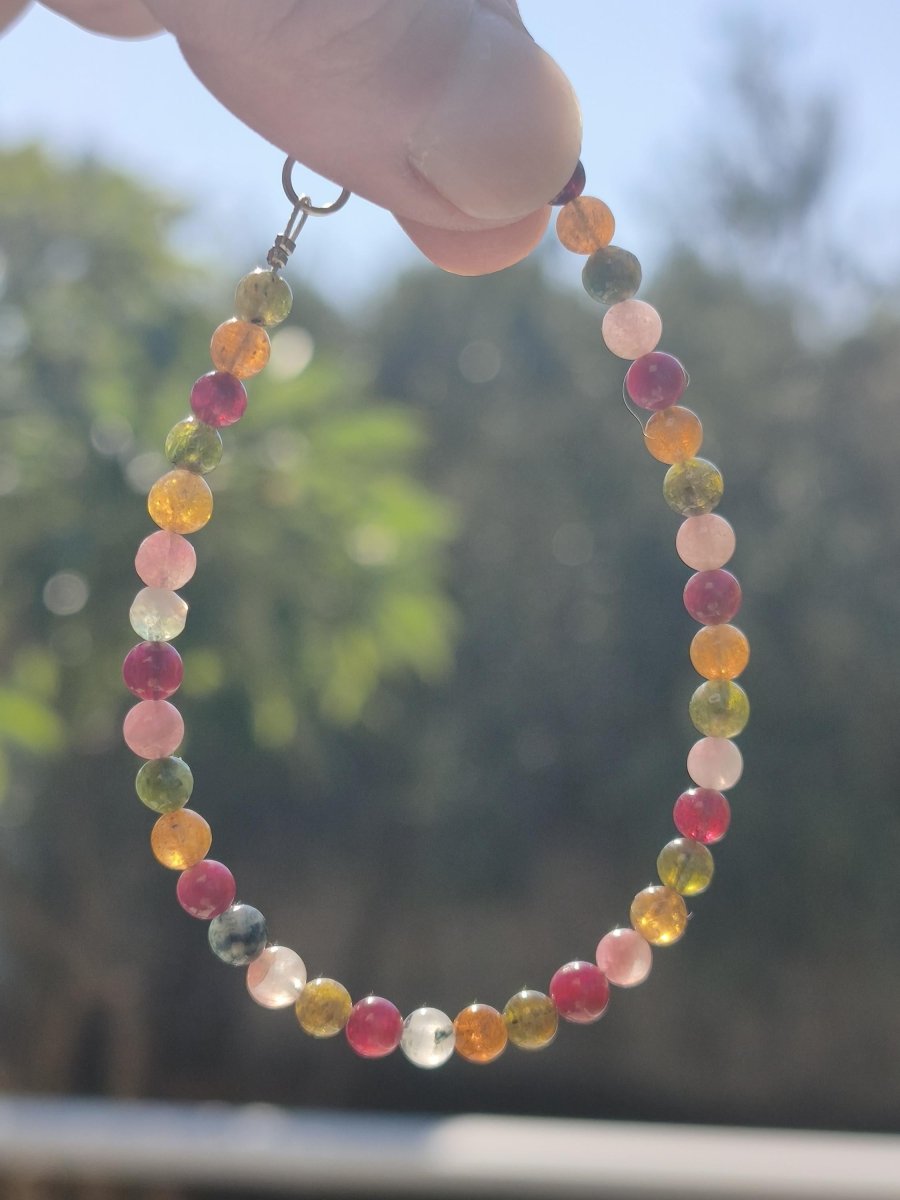 Turnalin bunt 4,5mm - Edelstein Armband 925 Silber Natürlich echt Heilstein Energie Echt Rarität Schmuck Frau Sie Mutter Geschenk Regenbogen - Art of Nature Berlin