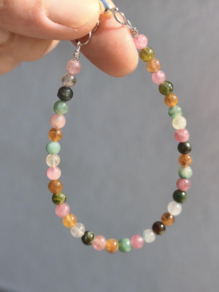 Turnalin bunt 4,5mm - Edelstein Armband 925 Silber Natürlich echt Heilstein Energie Echt Rarität Schmuck Frau Sie Mutter Geschenk Regenbogen - Art of Nature Berlin