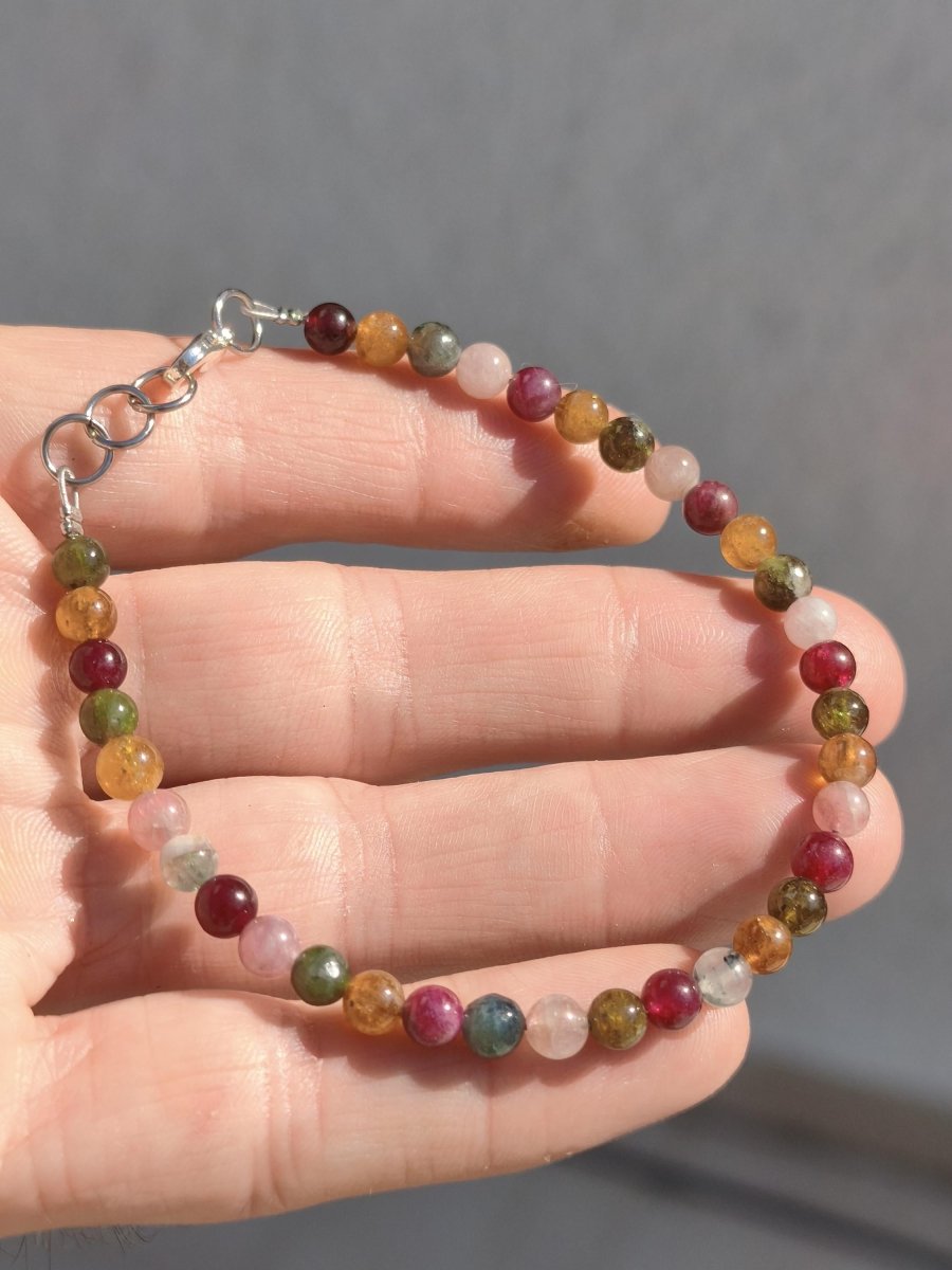 Turnalin bunt 4,5mm - Edelstein Armband 925 Silber Natürlich echt Heilstein Energie Echt Rarität Schmuck Frau Sie Mutter Geschenk Regenbogen - Art of Nature Berlin