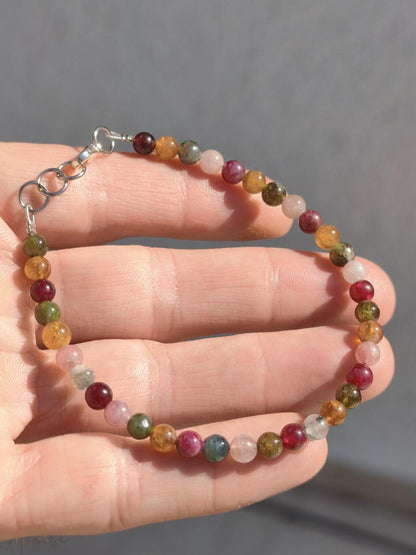 Turnalin bunt 4,5mm - Edelstein Armband 925 Silber Natürlich echt Heilstein Energie Echt Rarität Schmuck Frau Sie Mutter Geschenk Regenbogen - Art of Nature Berlin