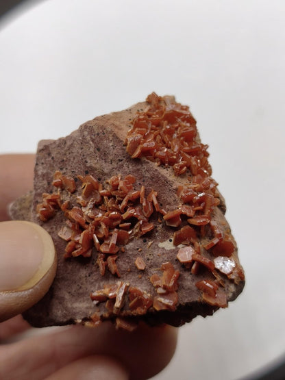 Vanadinit Kristallstufe – Rot-orange hexagonale Kristalle auf Matrix | Mineral Sammlerstufe Kristall Stufe Rarität Unikat Geschenk Marokko - Art of Nature Berlin