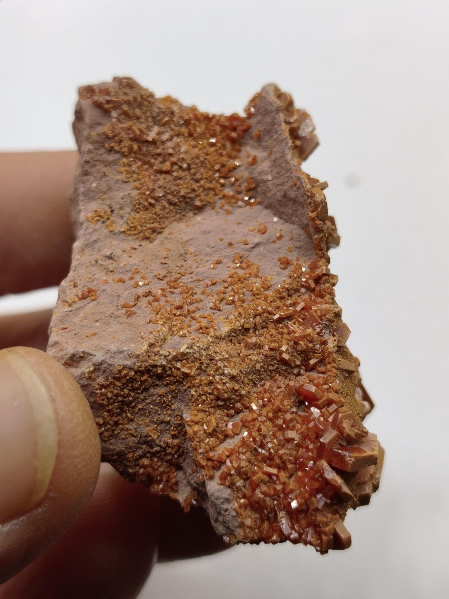 Vanadinit Kristallstufe – Rot-orange hexagonale Kristalle auf Matrix | Mineral Sammlerstufe Kristall Stufe Rarität Unikat Geschenk Marokko - Art of Nature Berlin