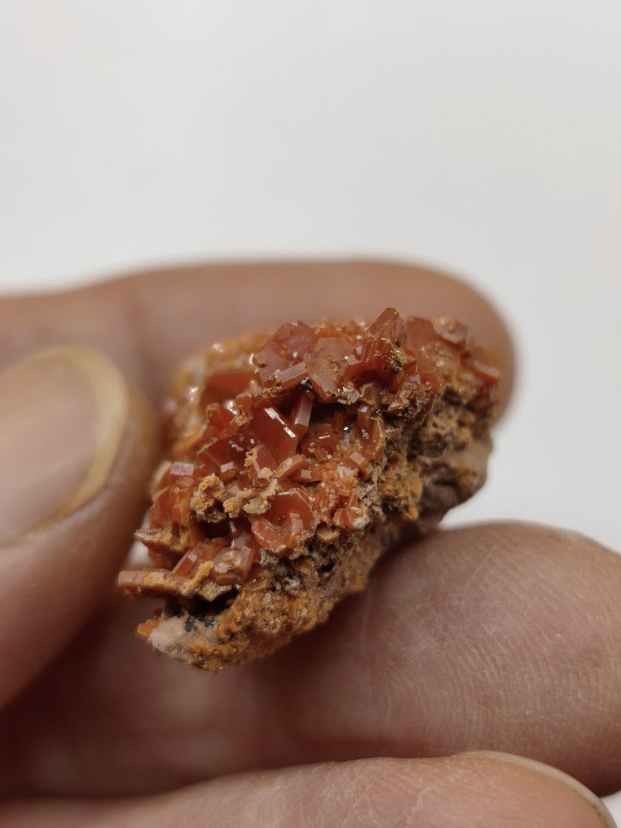 Vanadinit Kristallstufe – Rot-orange hexagonale Kristalle auf Matrix | Mineral Sammlerstufe Kristall Stufe Rarität Unikat Geschenk Marokko - Art of Nature Berlin